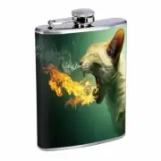 Cat Fire Em1 Flask 8oz Stainless Steel Hip Drinking Whiskey