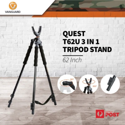 Vanguard Gun Shooting Stick Bipod Tripod Monopod Rest For Rifle Hunting 62" 3in1