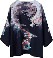 [SHINsuke] Men Haori Jacket Kimono Cardigan Japanese Harajuku Anime Noragi Yukata Coat Outwear Short Sleeve Open Front Blouse Bathrobe