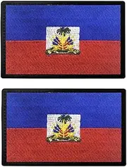 HFDA 2 Piece Different Country Flags Patch - Tactical Combat Military Hook and Loop Badge Embroidered Morale Patch (Haiti)
