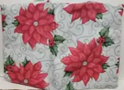 Peva Vinyl Fitted Soft Flannel Tablecloth,48"x68" Oval, RED PONISETTIA FLOWERS