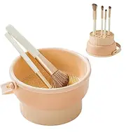 3 in 1 Silicone Makeup Brush Cleaner Bowl, Make up Brush Cleaner Mat with Makeup Brush Drying Holder and Comestic Brush Organizer, Paint Brush Cleaner