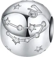 [FOREVER QUEEN] Zodiac Star Sign 925 Sterling Silver Bead Charm Fits Bracelets Necklace 12 Constellations Charm Compatible with Pandora Bracelet, Women Jewelry for Birthday Anniversary Jewelry