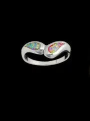 925 Sterling Silver Teardrop Ring with Pink and White Opal • Navajo Handmade...