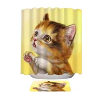 Lovely Cats Painting Curious Kitten Shower Curtain