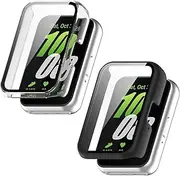 [2 Pack] Screen Case for Samsung Galaxy Fit 3, Full Coverage Tempered Glass Screen Protector Protection All-Around Surround Overall Case Cover for Samsung Galaxy Fit3 Smartwatch