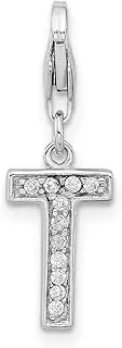 [JewelryWeb] 925 Sterling Silver Solid Not engraveable Fancy Lobster Closure CZ Letter Name Personalized Monogram Initial With Lobster Clasp Charm Pendant Necklace Measures 24x8mm Jewelry Gifts for Women