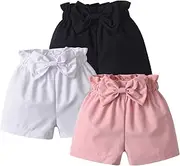 [Kumsolu] Toddler Infant Baby Girl Elastic Waist Bow Shorts 3 Pack Summer Shorts