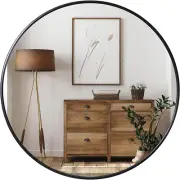 Black round Mirror 24 Inch, Wall Mounted Circle Mirror, Metal Framed Mirror for