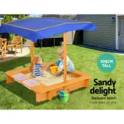 Kids Outdoor Sand Pit W/ Waterproof Canopy Shade Wooden Sandpit Beach Toy Game