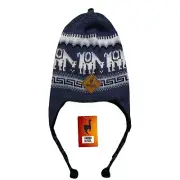 HANDMADE ANDEAN ALPACA BLUE REVERSIBLE NAVY BLUE HAT WITH EAR FLAPS