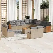 Patio Sets 14 Piece Garden Sofa Set with Cushions Beige Poly Rattan