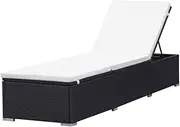 Camping Sunloungers Reclining Patio ChairsBlack Poly Rattan Sun Lounger with Cream White Cushion