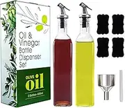 17oz Glass Olive Oil Dispenser Bottle Set, 500ml Clear Oil & Vinegar Cruet Bottle with Pourers, Funnel and Labels, Olive Oil Bottle for Kitchen & Storing Liquids