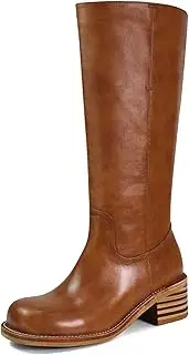[VBDB] Women's Knee High Boots Square Toe Chunky Block Heel Long Boots for Women Comfortable Low Heel Womens Boots