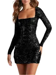 Bianka Backless Sequins Mini Dress Black