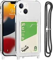 Cavor Clear Case for iPhone 13 Slim Thin Back Cover with Shoulder Lanyard and Card Slot Soft Silicone TPU Cover, 4-Corner Shockproof Protective Transparent Case for iPhone13 6.1 inch Wallet Case with Card Holder