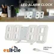 Alarm Clock Wall Clock Digital 3D Calendar Modern Temperature White LED