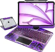 FFENDOUNIU for iPad 10.2 inch Case with Touch Keyboard, 360°Rotating Stand for iPad 7th/8th/9th Generation, 7 Color Backlight, Tech Style (Transparent Purple)
