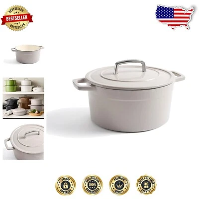 Versatile 5QT Cast Iron Dutch Oven with Lid - Cobblestone Enameled Beauty
