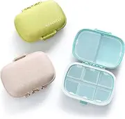 3 Pack 8 Compartments Travel Pill Organizer Moisture Proof Small Pill Box for Pocket Purse Daily Pill Case Portable Medicine Vitamin Holder Container (Blue+Green+Khaki)