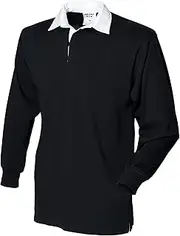 Front Row Kids Unisex Long Sleeve Plain Rugby Sports Polo Shirt (UK Size: M) (Black)