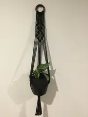 BLACK Diamond Pattern Chunky Macrame Pot Plant Hanger Holder FREE POST