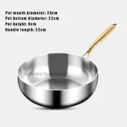 316 Stainless Steel Deepened Wok Deep Non-Stick Frying Pan All Stovetops 28cm