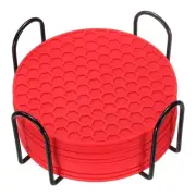 12 Pcs Silicone Coasters with Holder, 4 Inch Round Coaster for Drink, Red
