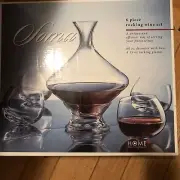 UNIQUE 6 Pc Rocking Wine Set 60 oz. Decanter w Base 4 Rocking Glasses 15 oz. NEW