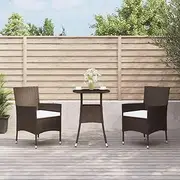 3 Piece Garden Bistro Set with Cushions Brown Poly Rattan Patio Bar Sets