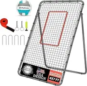 7x4 ft Volleyball Rebounder Net with 5 Adjustable Rebound Angles, Easy Set Up & Steady Volleyball Practice Net Multi Sports Equipment Training Bounce Back Net with PU Volleyball, Metal Stakes