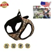 Soft Walking Step-In Dog Harness, Large - Stylish Tan Tartan Design for Pets
