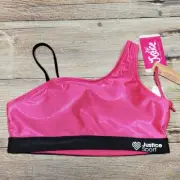NEW Youth Girls Size XL Neon Pink Sparkle Bathing Suit Swimsuit Bikini Top