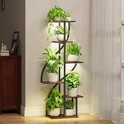 MOSTWOGO Plant Stand Indoor with Grow Light, 51" Tall Plant Stand for Multiple Plants, 6 Tiered Plant Shelf Indoor, Corner Metal Flower Plant Holder Display Rack for Living Room, Patio Decor