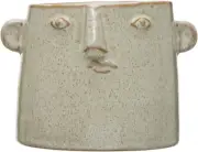 ✨ Stoneware Planter with Abstract Face, White