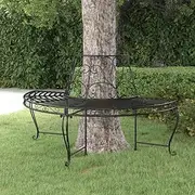 Half Round Tree Bench, 160 cm Black Steel Outdoor Garden Furniture, Patio Wrought Iron Bench with Stylish Wrap-Around Design, Durable Weather-Resistant Seating for Backyard, Yard, Front Decor