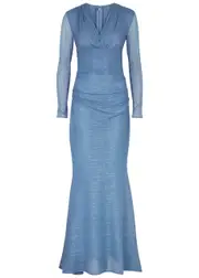 Talbot Runhof Metallic Voile Gown - Light Blue - 42 (UK16 / XL) 42 (UK16 / XL)