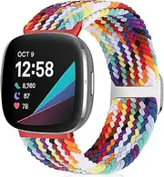 Braided Straps Compatible with Fitbit Versa 3 Straps/Fitbit Sense Straps, Elastic Woven Adjustable Sport Solo Loop Watch Bands Replacement Stretchy Nylon Wristband for Men Women