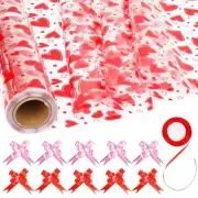 Heart Cellophane Wrap Roll,32in x 98ft Valentine's Day Clear Cellophane Gift
