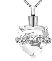 KBFDWEC Crystal Heart Shape Custom Birthstone Pendant Ashes Jewelry, Memorial Urn Necklace for Ashes, Stainless Steel Ash Holder Pendant