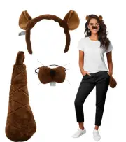 Beaver Ears Headband Tail Nose Costume Kit Brown Plush Beaver Animal Accessories