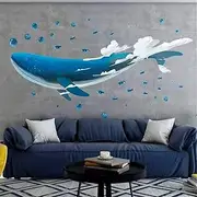 DERUN TRADING Giant Whale Ocean Wall Stickers Decals Decor Art Mural Peel & Stick Graphic for Nursery Kids Room Bedroom Living Room Bathroom Under Water Sea Nautical Theme Beluga Decorations DIY