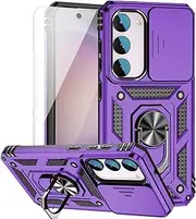 for Samsung Galaxy S23 FE Case with Slide Camera Cover HD Screen Protector [Military Grade 16ft. Drop Tested] Magnetic Ring Holder Kickstand Protective Phone Case for Galaxy S23 FE 5G 2023, Purple