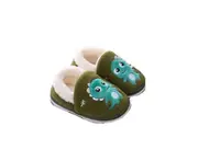 Dadawen Boys Cute Warm Plush Dinosaur Slippers Toddler Winter Warm Shoes-ArmyGreen