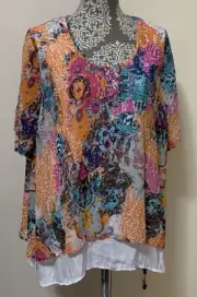 Ts14+ Taking Shape Size 16 Sunset Layer Chiffon Luxe SHORT SLEEVE TOP - NWT