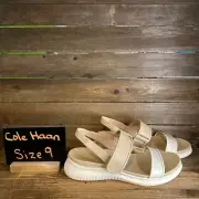 New NIB Womens Cole Haan Zerogrand Meritt Ivory Leather Strappy Sandals Size 9 B