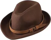 [XINCHIA] Men Wool Fedora Trilby Hat Panama Hat Elegant Short Brim Jazz Cap Vintage Style Roll-up Gentleman Jazz Hat Classic Leather Band Bowler Hat Homburg Party Gangster Hat Talent Show for Men Women