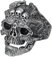 [TYMONT] Dark Skull Silver Ring S925 Silver Retro Rock Locomotive Skull Ring Men's And Women's Personality Opening Adjustable Ring