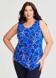 [Taking Shape] Taking Shape Printed Mix Media Tank Size 18 in Navy Print - Plus Size Women's Clothing Navy Print